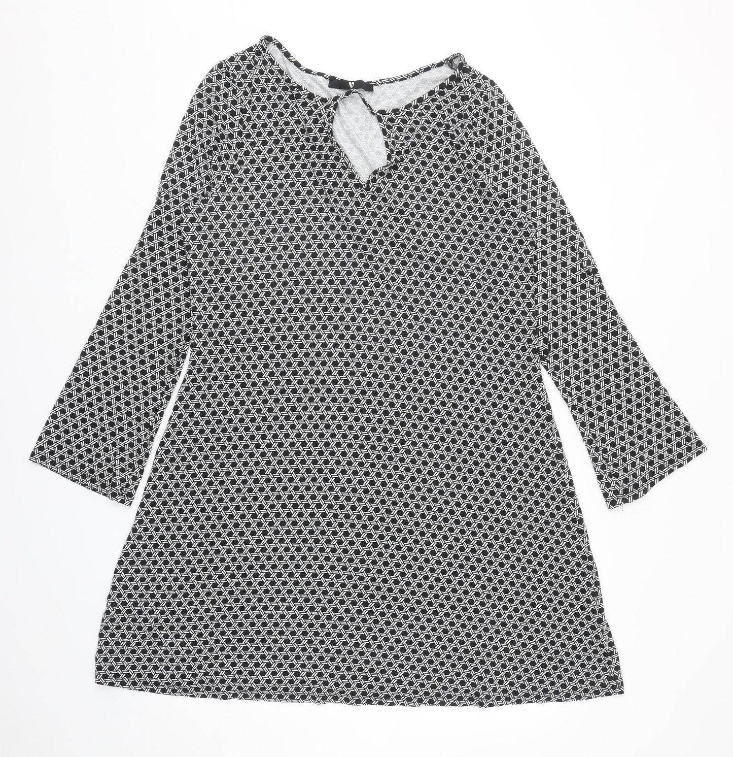 Very Womens Black Geometric Viscose A-Line Size 18 Boat Neck Pullover
