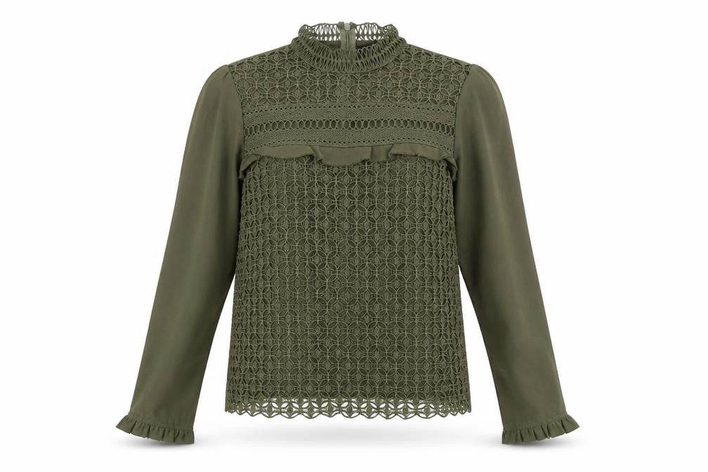 Kilky Womens Green Polyester Basic Blouse Size S Mock Neck