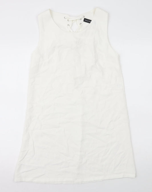 Misstruth Womens White Polyester A-Line Size 12 Round Neck Lace Up