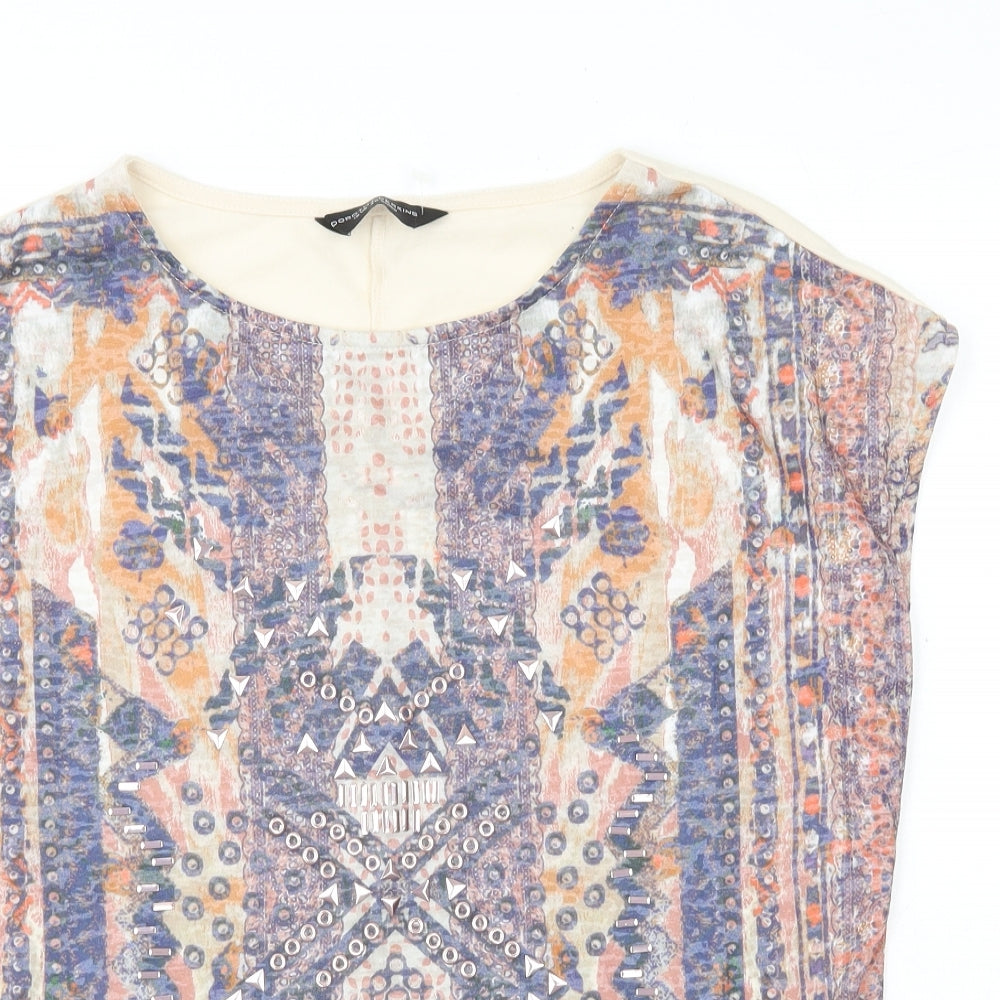 Dorothy Perkins Womens Multicoloured Geometric Polyester Basic T-Shirt Size 12 Round Neck