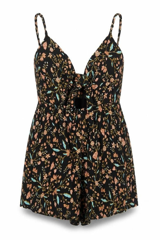 Made To Style Womens Black Geometric Viscose Playsuit One-Piece Size 14 Zip - Tie Cut Out