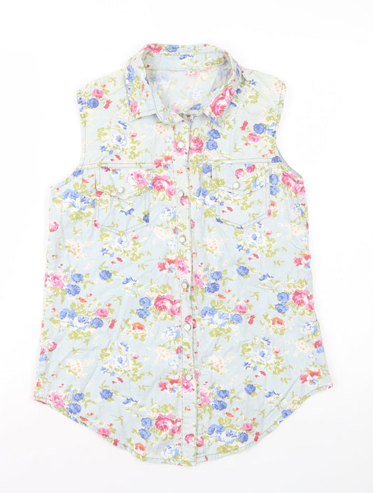 Preworn Womens Multicoloured Floral Cotton Basic Button-Up Size S Collared