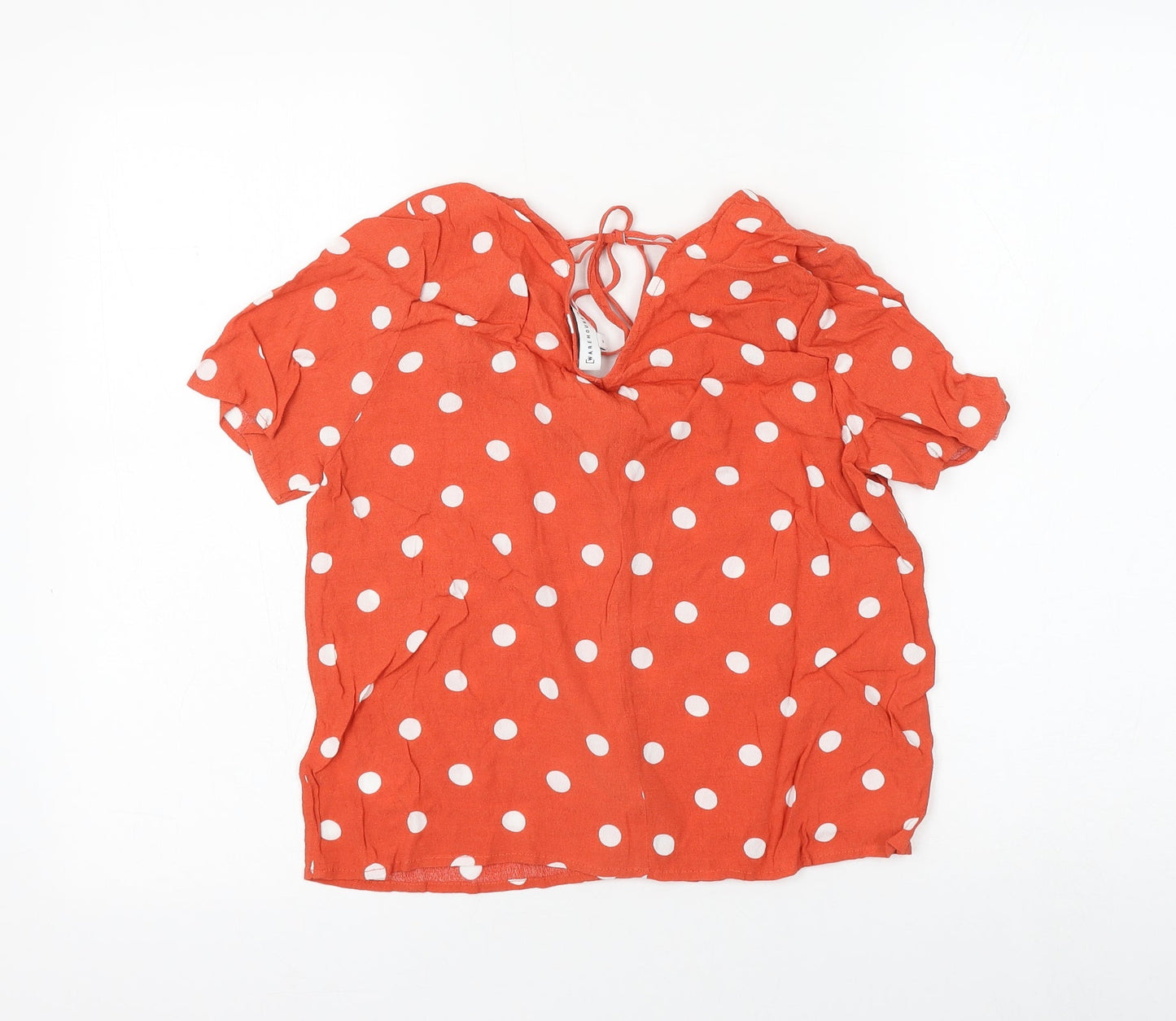 Warehouse Womens Orange Polka Dot Viscose Basic Button-Up Size 8 V-Neck