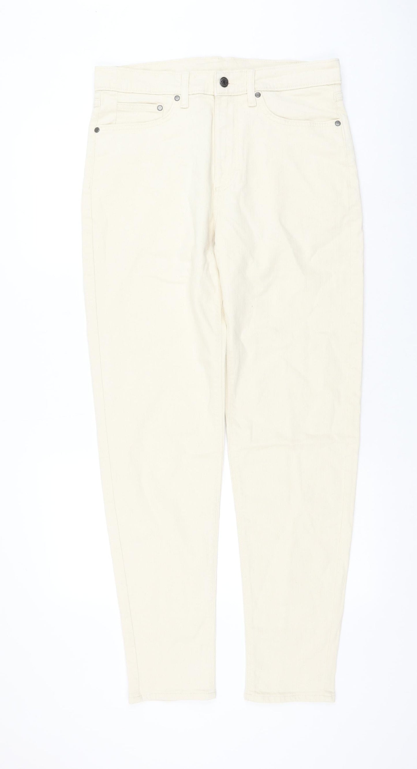 Marks and Spencer Womens Ivory Cotton Straight Jeans Size 32 in L33 in Regular Zip