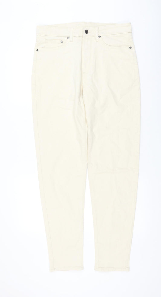 Marks and Spencer Womens Ivory Cotton Straight Jeans Size 32 in L33 in Regular Zip