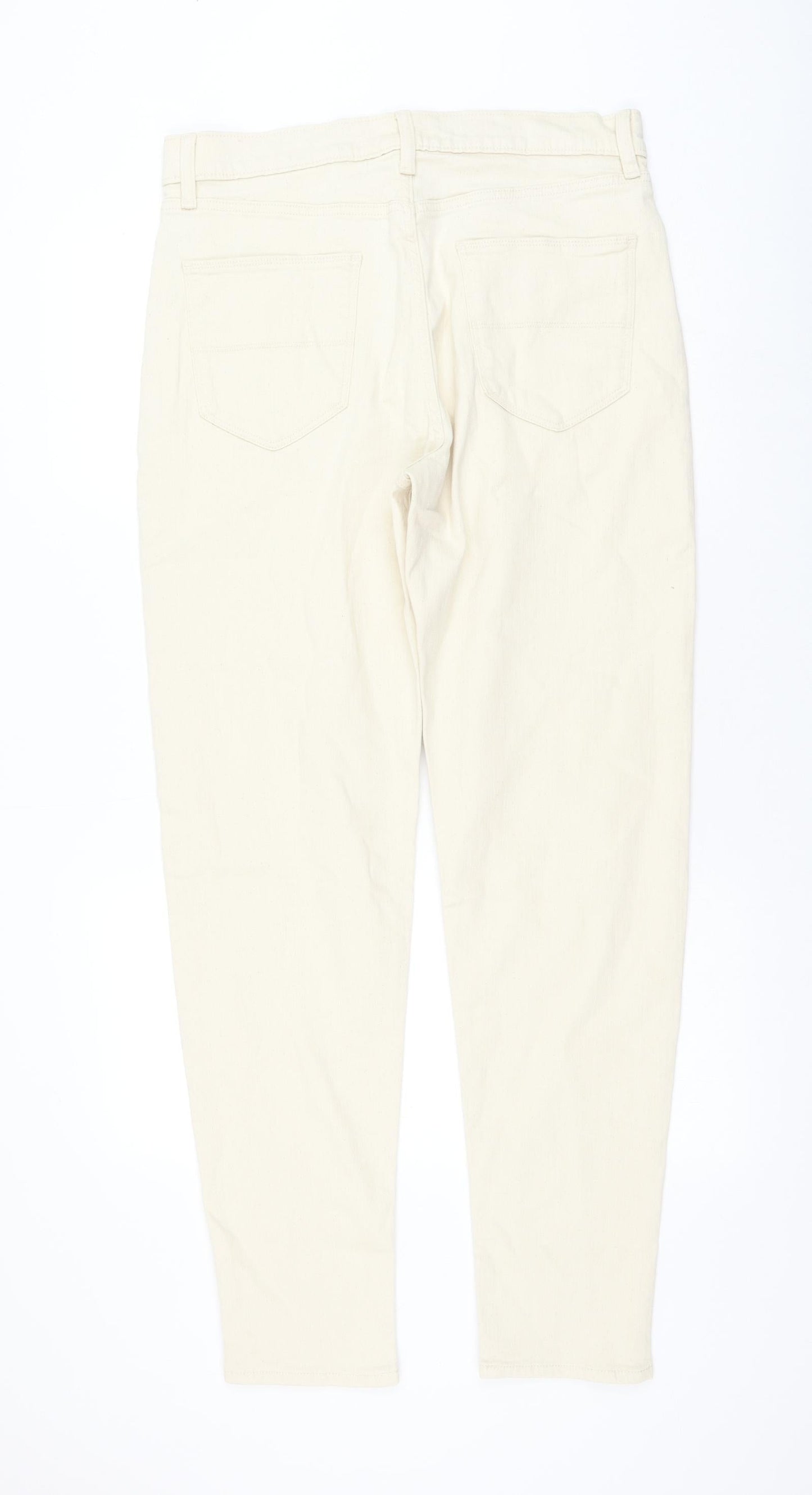 Marks and Spencer Womens Ivory Cotton Straight Jeans Size 32 in L33 in Regular Zip