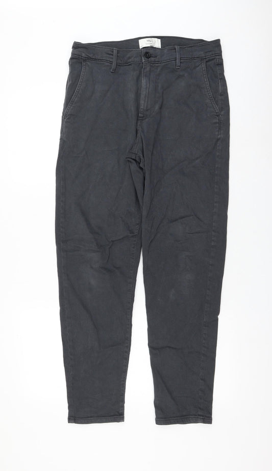 Marks and Spencer Womens Grey Cotton Tapered Jeans Size 32 in L31 in Regular Zip