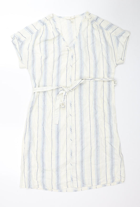 H&M Womens Ivory Striped Viscose T-Shirt Dress Size XS V-Neck Pullover