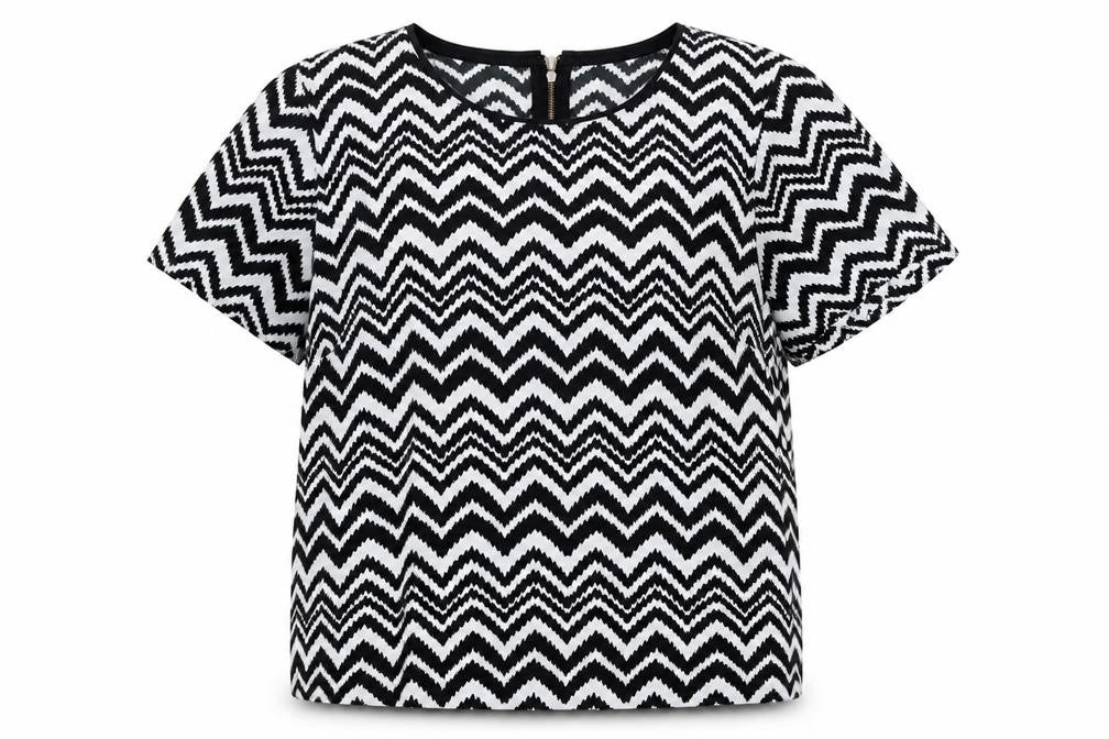 Definitions Womens Black Geometric Polyester Basic T-Shirt Size 16 Scoop Neck
