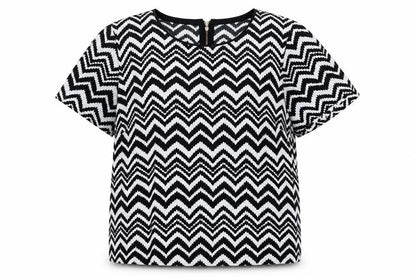 Definitions Womens Black Geometric Polyester Basic T-Shirt Size 16 Scoop Neck