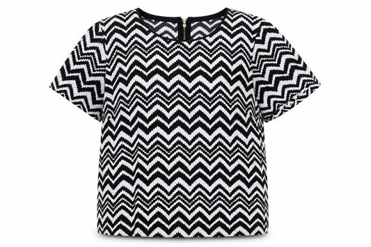 Definitions Womens Black Geometric Polyester Basic T-Shirt Size 16 Scoop Neck