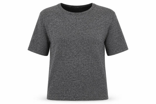 Alia Womens Silver Acrylic Basic T-Shirt Size S Round Neck
