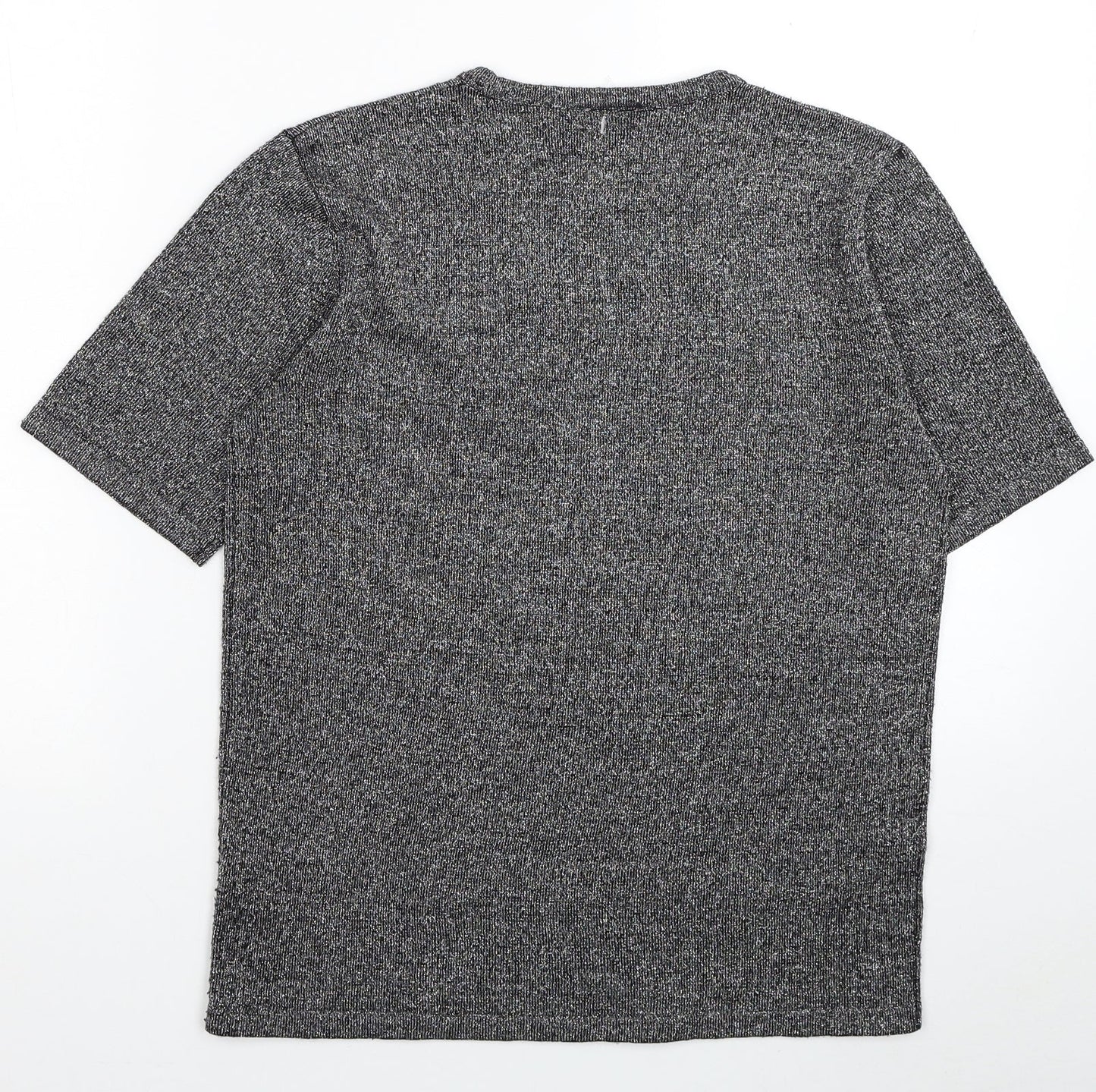 Alia Womens Silver Acrylic Basic T-Shirt Size S Round Neck