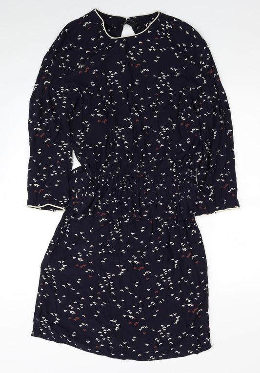 YAS Womens Blue Geometric Viscose Shirt Dress Size L Round Neck Button