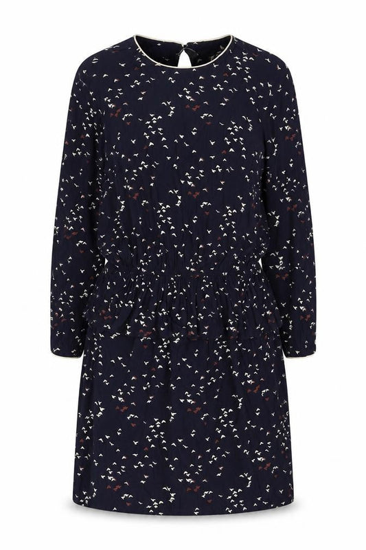 YAS Womens Blue Geometric Viscose Shirt Dress Size L Round Neck Button