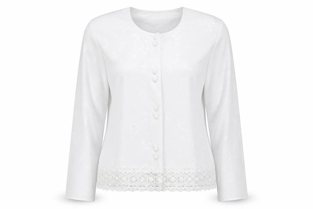 Preston Womens White Floral Polyester Basic Button-Up Size L Scoop Neck