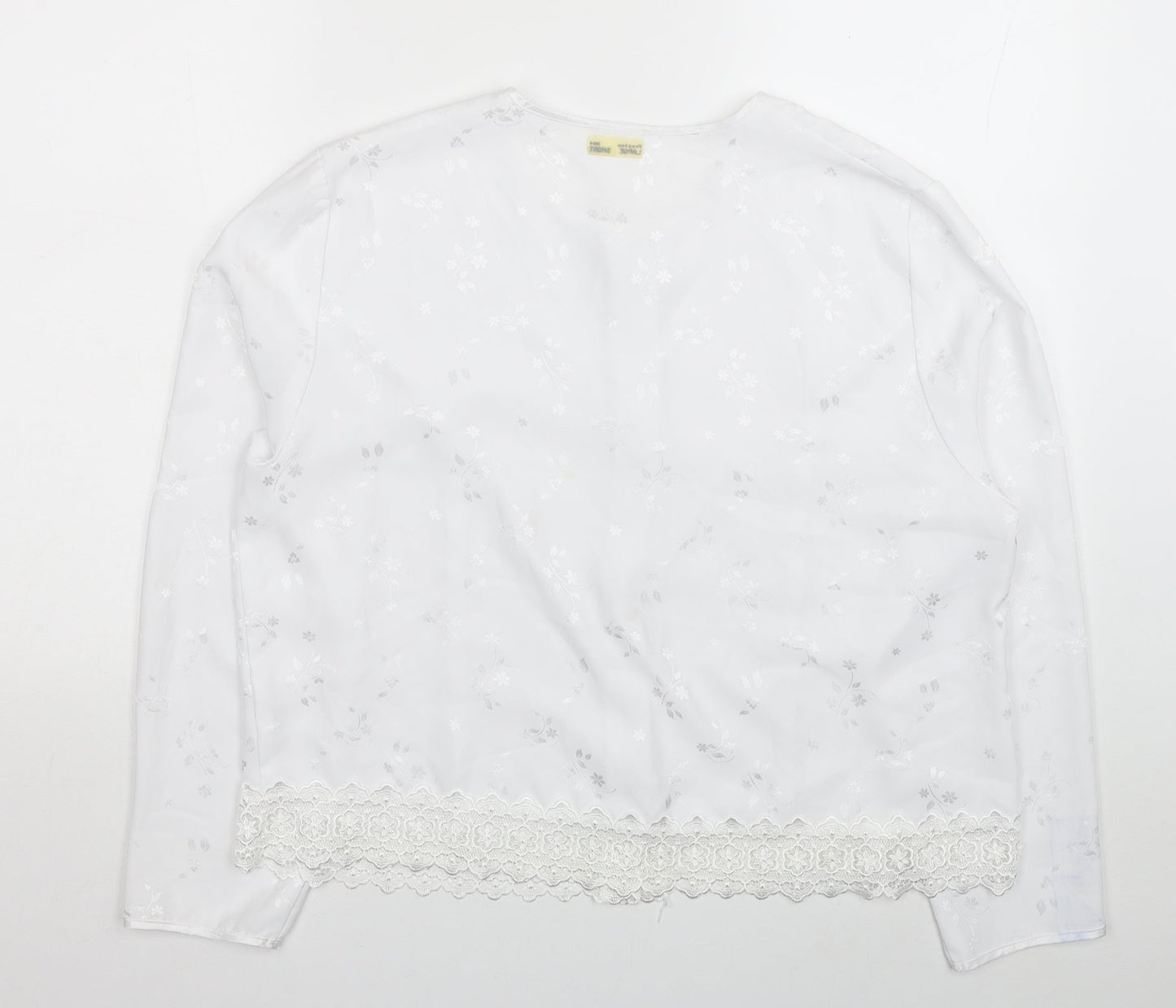 Preston Womens White Floral Polyester Basic Button-Up Size L Scoop Neck