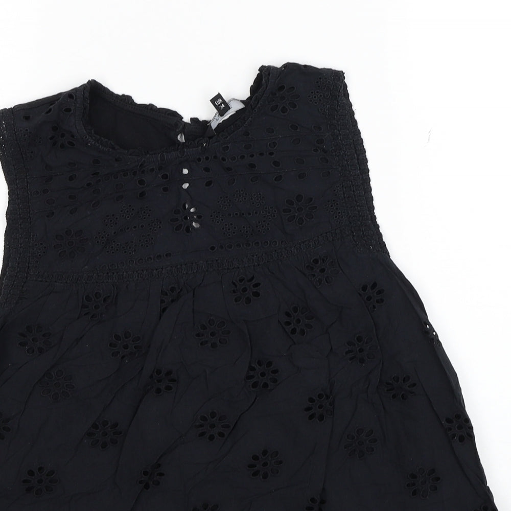 NEXT Womens Black Floral Cotton Basic Tank Size 6 Round Neck