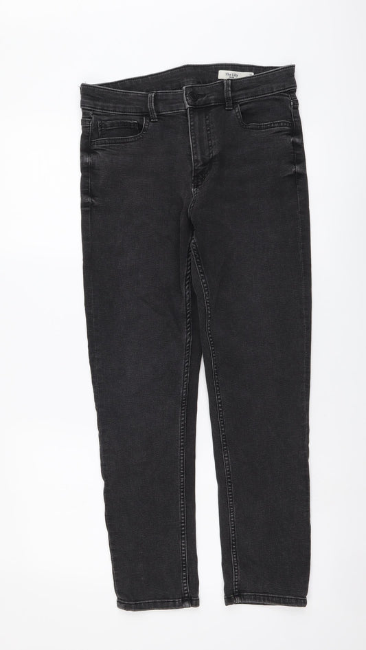 Marks and Spencer Womens Grey Cotton Straight Jeans Size 10 L26 in Slim Button