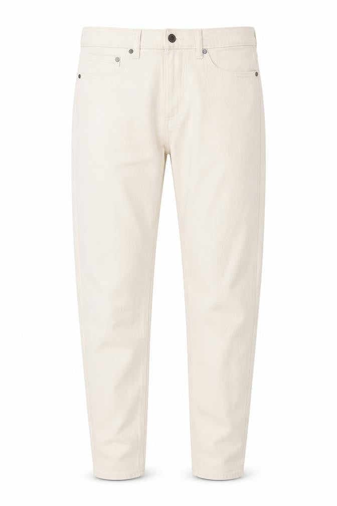 Marks & Spencer Mens Beige Cotton Tapered Jeans Size 32 in L33 in Regular Button