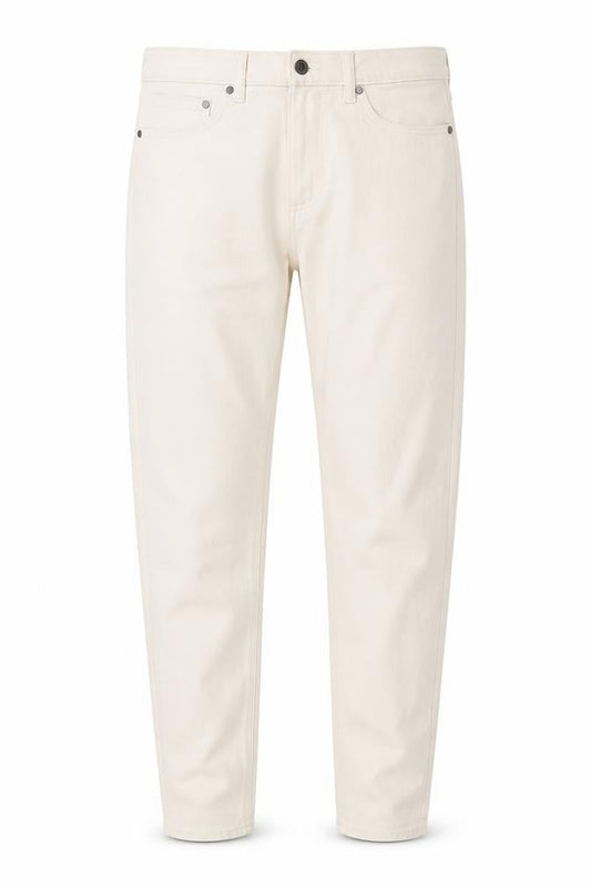Marks & Spencer Mens Beige Cotton Tapered Jeans Size 32 in L33 in Regular Button