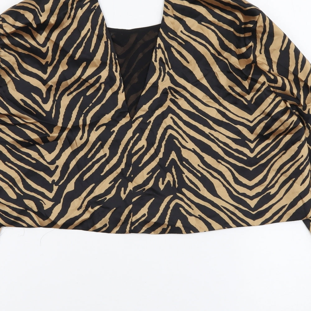 Zara Womens Black Animal Print Polyester Cropped Blouse Size M Round Neck - Tiger Print