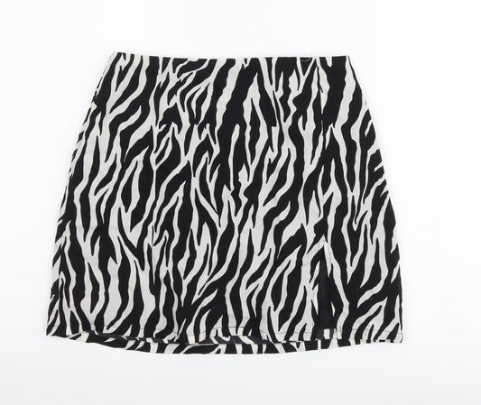 Narrated Womens Black Animal Print Polyester Mini Skirt Size S Zip - Zebra Pattern