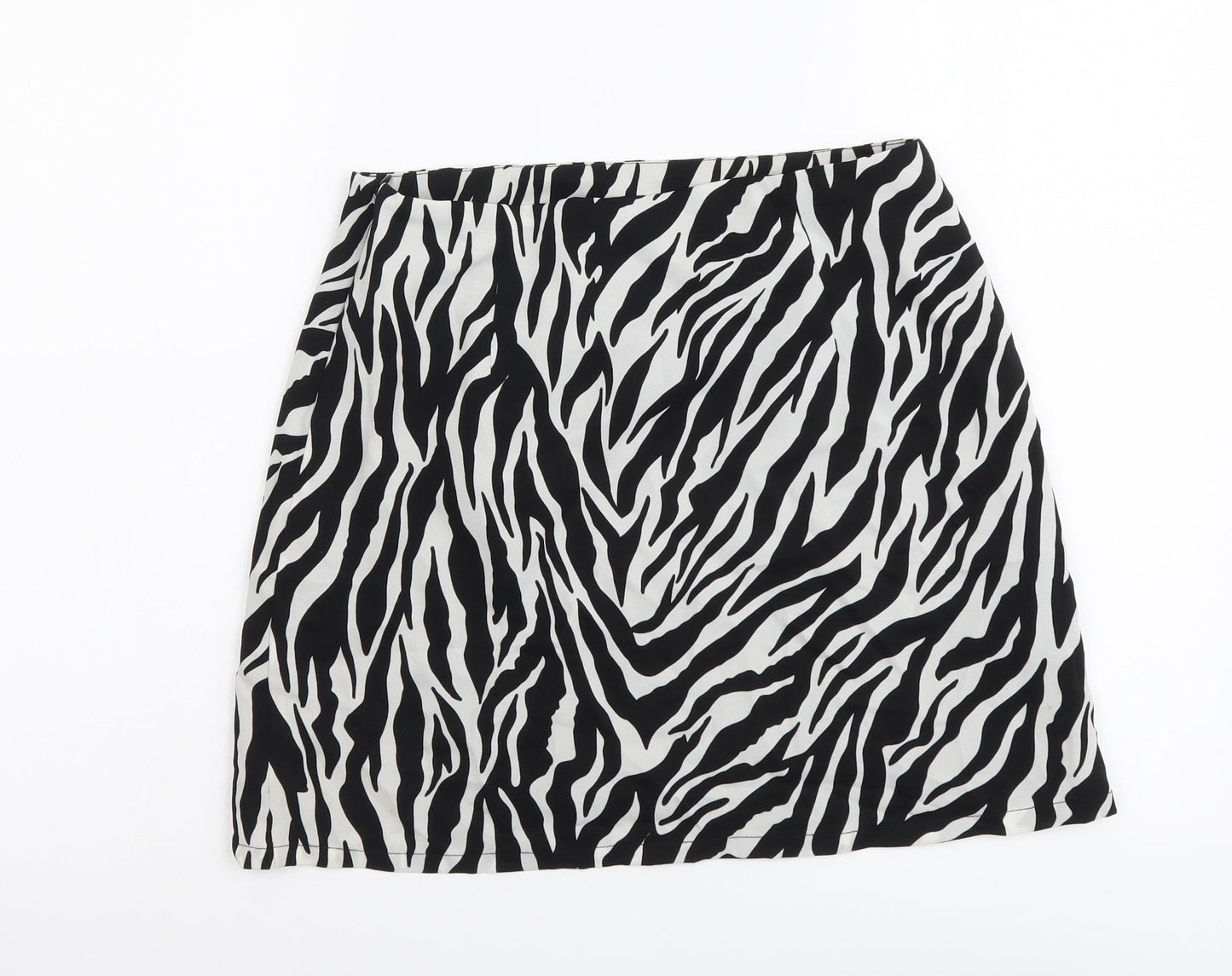 Narrated Womens Black Animal Print Polyester Mini Skirt Size S Zip - Zebra Pattern