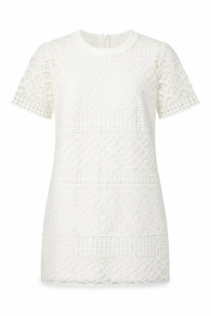 River Island Womens Ivory Geometric Polyester A-Line Size 8 Round Neck Zip
