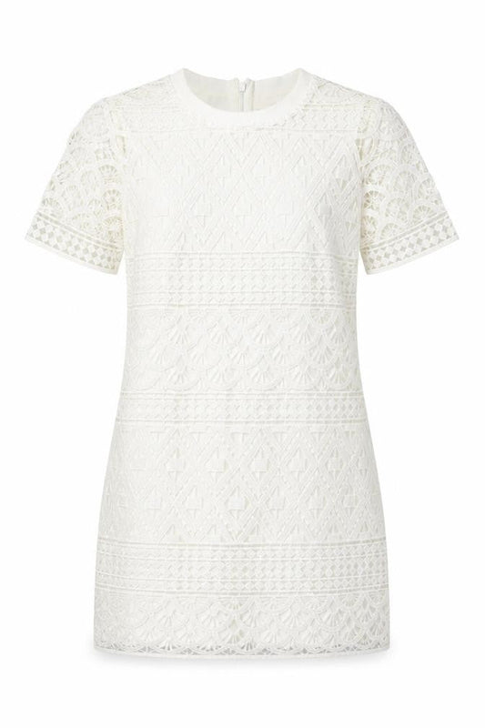 River Island Womens Ivory Geometric Polyester A-Line Size 8 Round Neck Zip