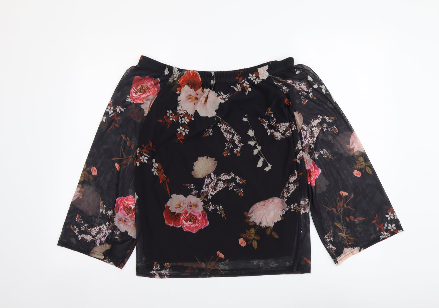 Select Womens Black Floral Polyester Basic Blouse Size 10 Off the Shoulder