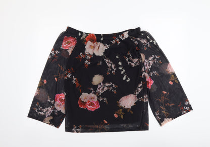 Select Womens Black Floral Polyester Basic Blouse Size 10 Off the Shoulder