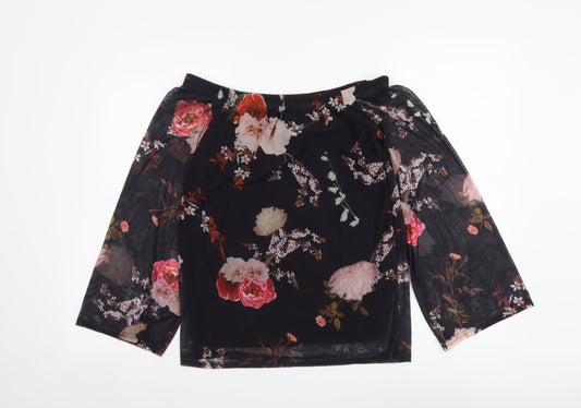 Select Womens Black Floral Polyester Basic Blouse Size 10 Off the Shoulder