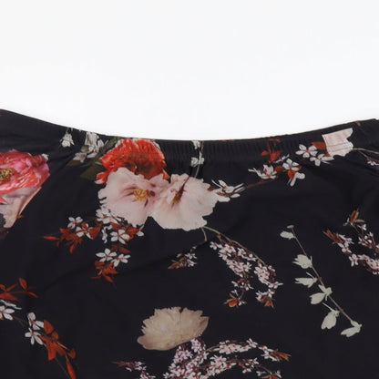 Select Womens Black Floral Polyester Basic Blouse Size 10 Off the Shoulder