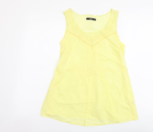 Oasis Womens Yellow Cotton Basic Tank Size 10 Scoop Neck