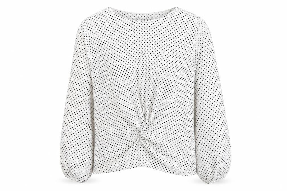 Ashua Womens White Polka Dot Polyester Basic Blouse Size L Round Neck