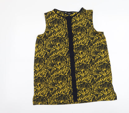 Next Womens Yellow Geometric Polyester Basic Button-Up Size 8 Round Neck