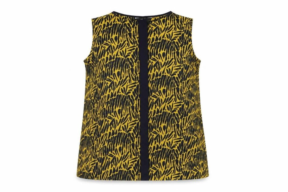 NEXT Womens Yellow Geometric Polyester Basic Button-Up Size 8 Round Neck