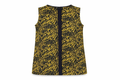 Next Womens Yellow Geometric Polyester Basic Button-Up Size 8 Round Neck
