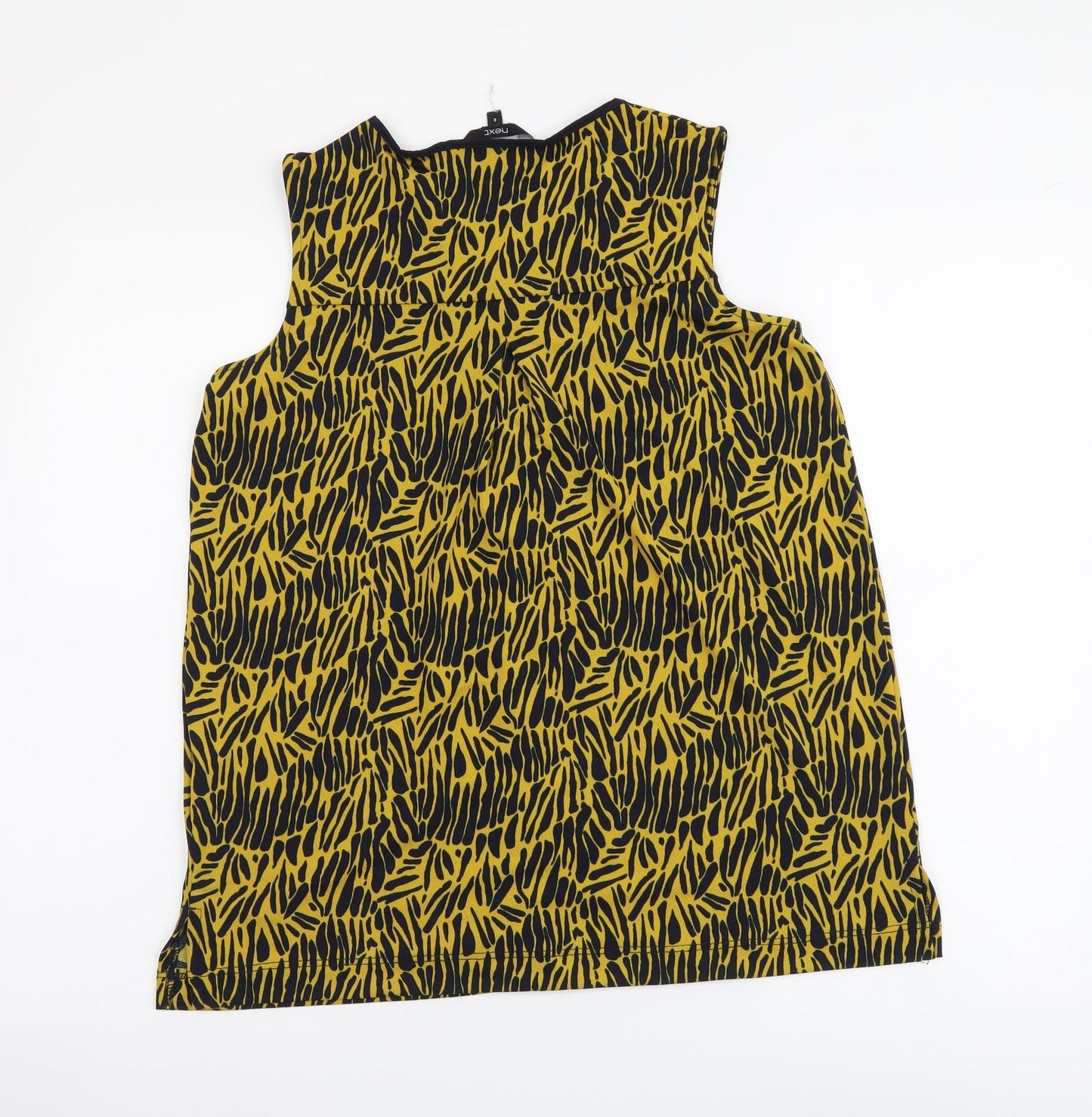NEXT Womens Yellow Geometric Polyester Basic Button-Up Size 8 Round Neck