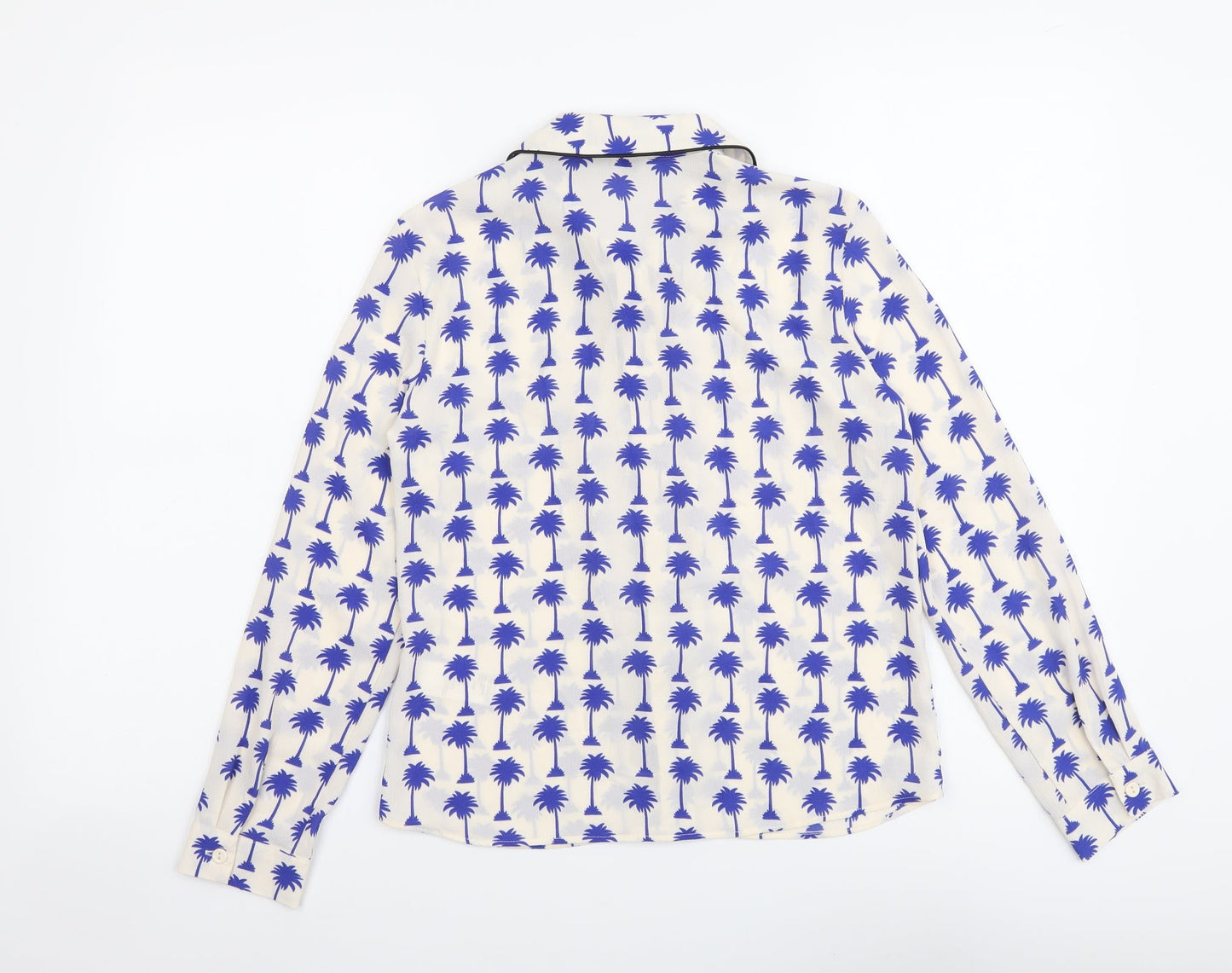 Topshop Womens White Geometric Polyester Basic Button-Up Size 4 Collared - Palm Tree Print