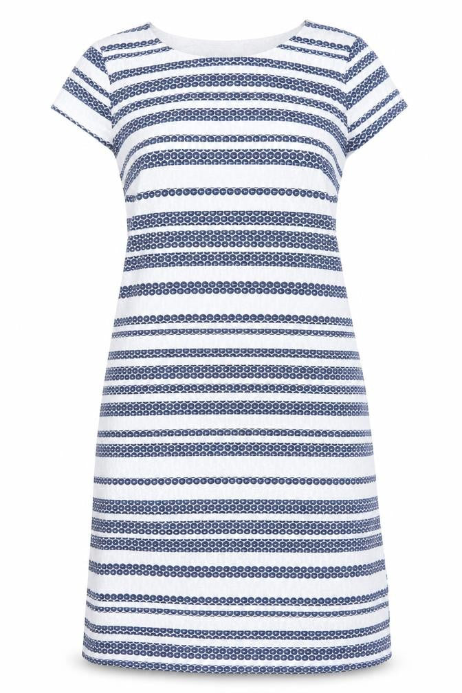Stella Womens White Striped Polyester A-Line Size 12 Round Neck Zip
