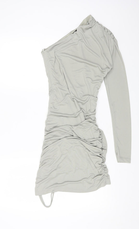 Zara Womens Grey Polyester Bodycon Size XS Off the Shoulder Zip