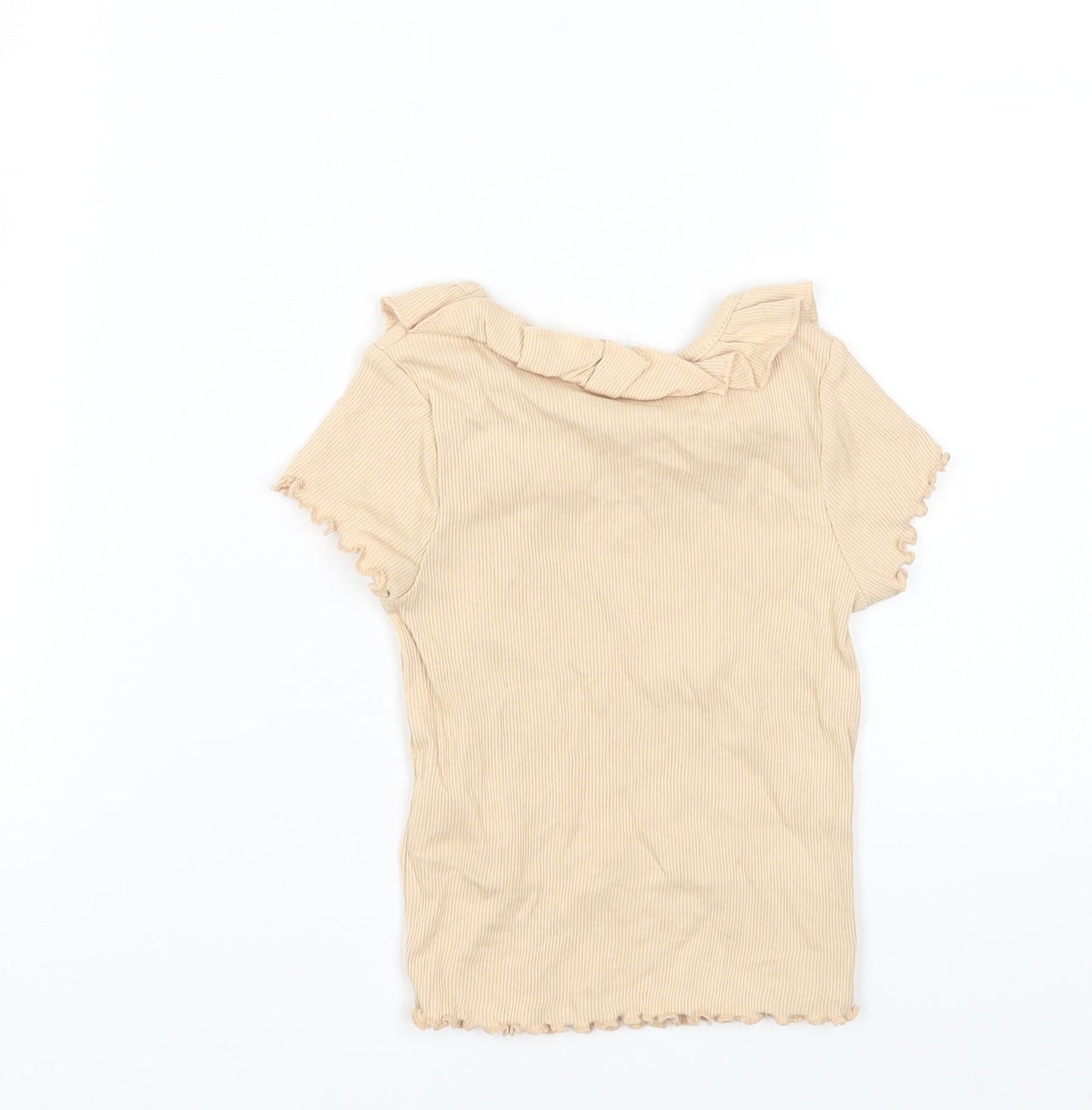 George Girls Beige Cotton Basic T-Shirt Size 12 Months Round Neck Pullover