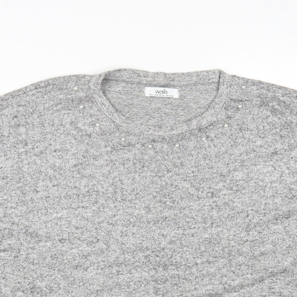 Wallis Womens Grey Viscose Basic T-Shirt Size L Round Neck