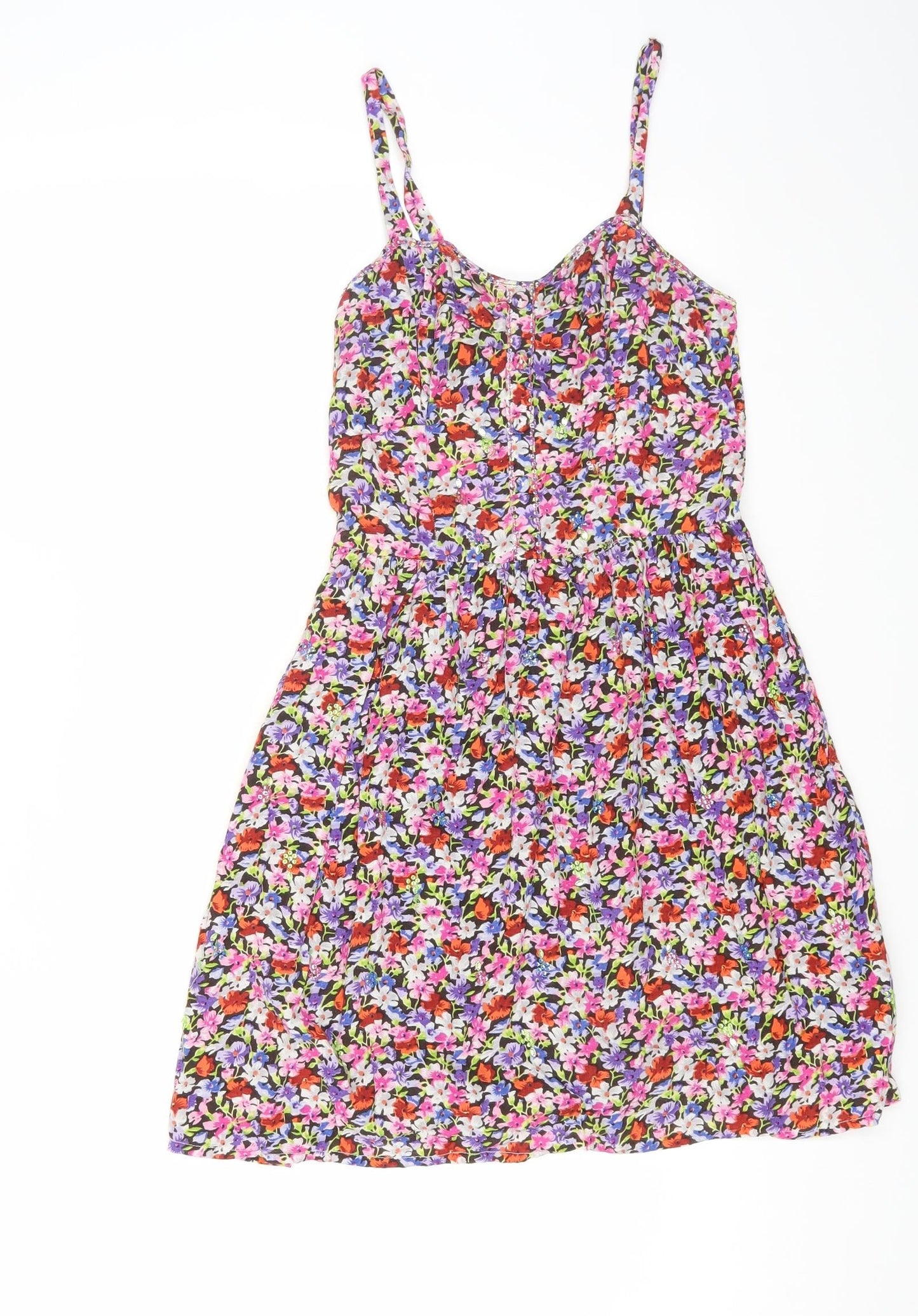 New Look Womens Multicoloured Floral Viscose Fit & Flare Size 6 Sweetheart Pullover