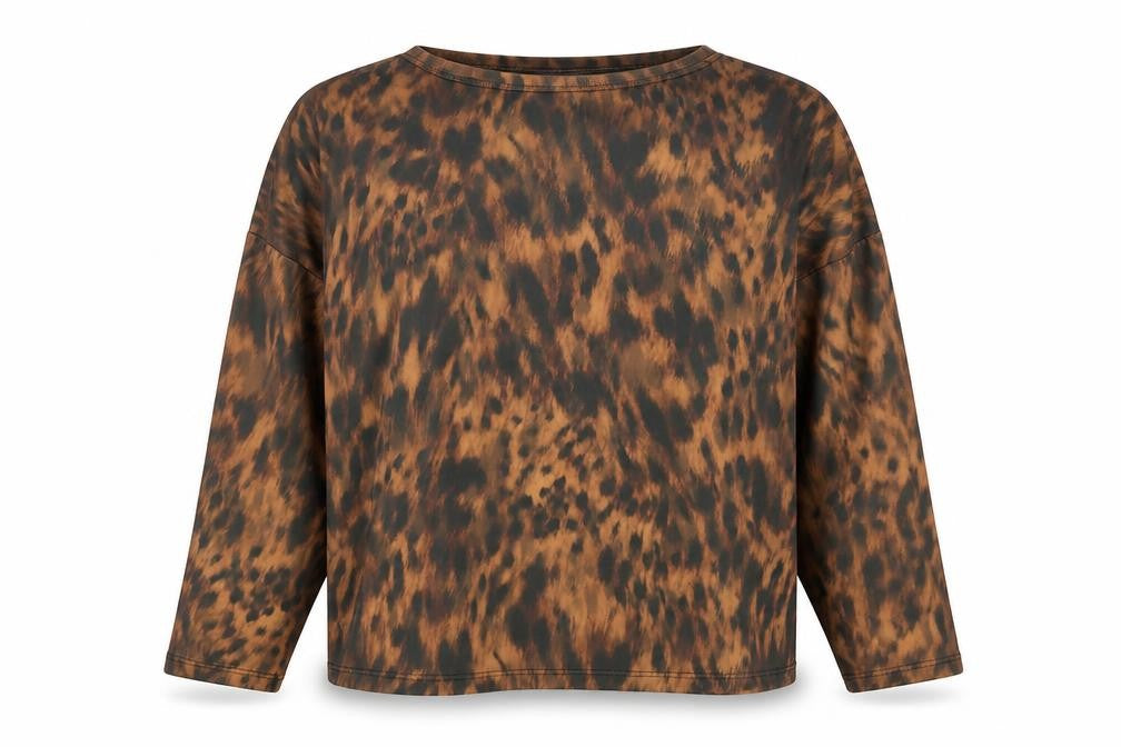 Lipsy Womens Brown Animal Print Polyester Basic T-Shirt Size 16 Boat Neck