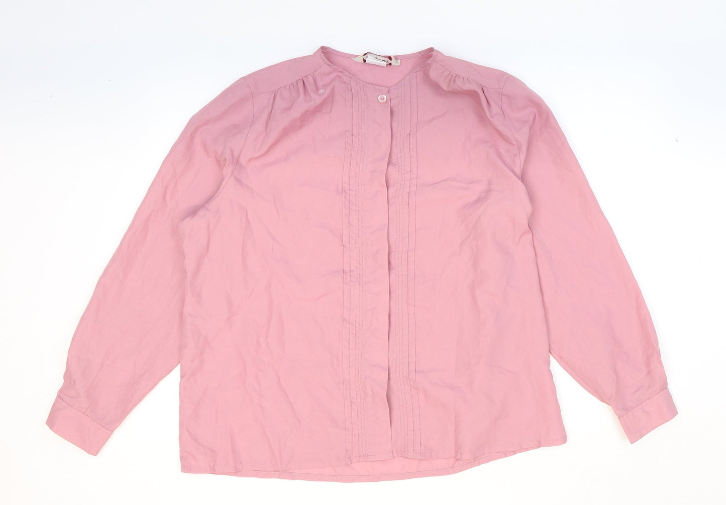 Ashley Hall Womens Pink Polyester Basic Button-Up Size 10 Round Neck