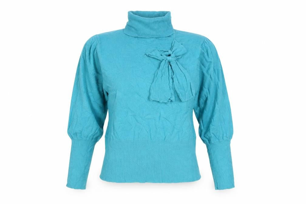 Text Womens Blue Roll Neck Viscose Pullover Jumper Size M - Ribbed