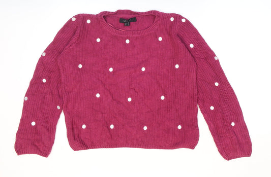 Amara Womens Pink Round Neck Polka Dot 100% Cotton Pullover Jumper Size 10
